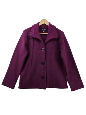 Kasper 100% Boiled Wool Fuchsia Button Front Blazer Jacket Size Medium